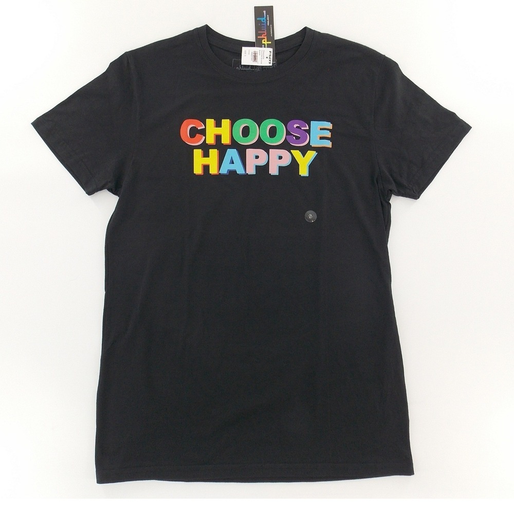 The Phluid Project Choose Happy Graphic Tee Modern Unisex Small Black Rainbow